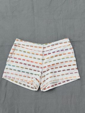 LOFT Riviera Shorts Cream Rainbow Textured Embroidered Striped - Size 0